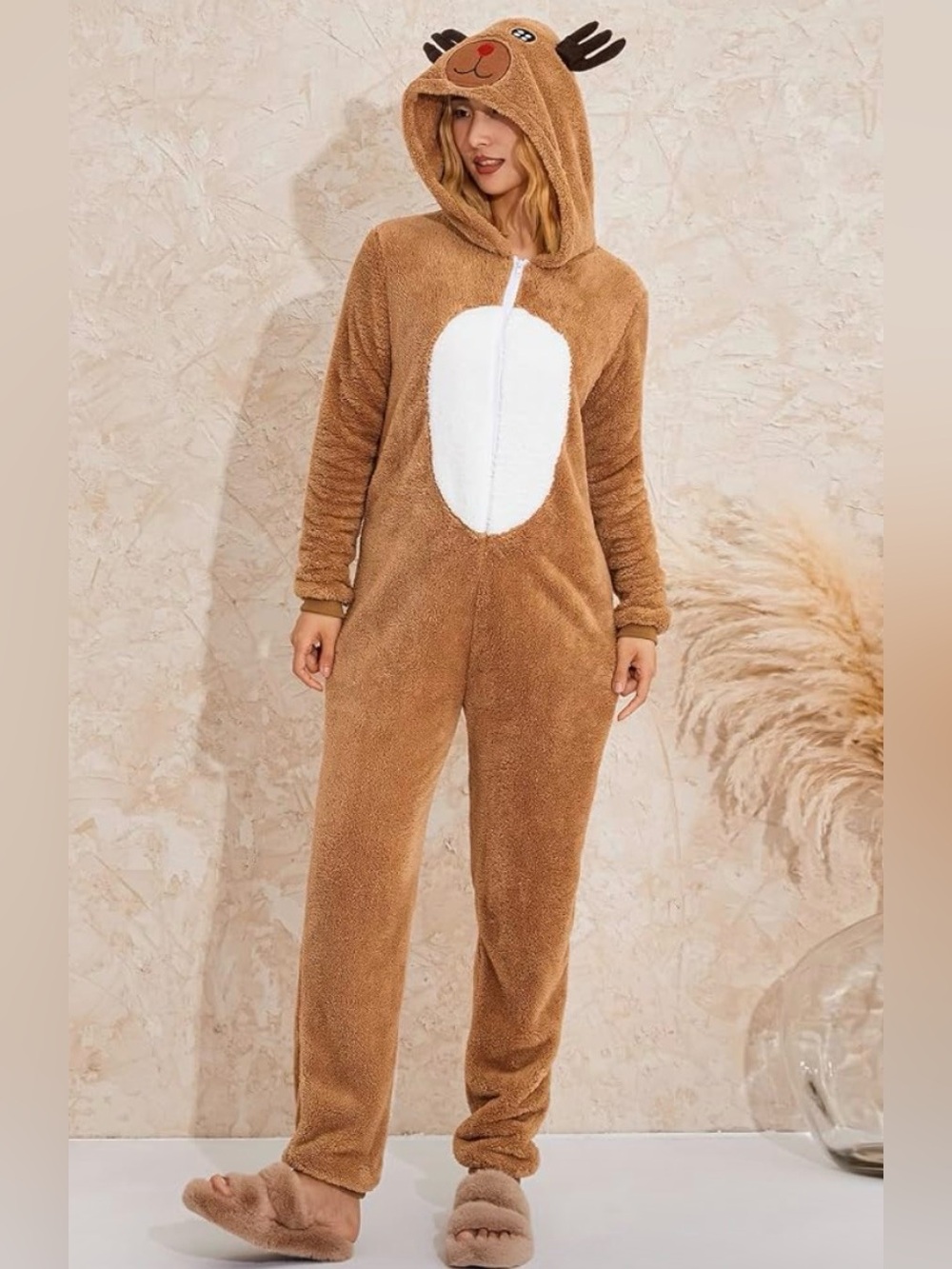 Large reindeer one piece jumpsuit costume pajamas medium